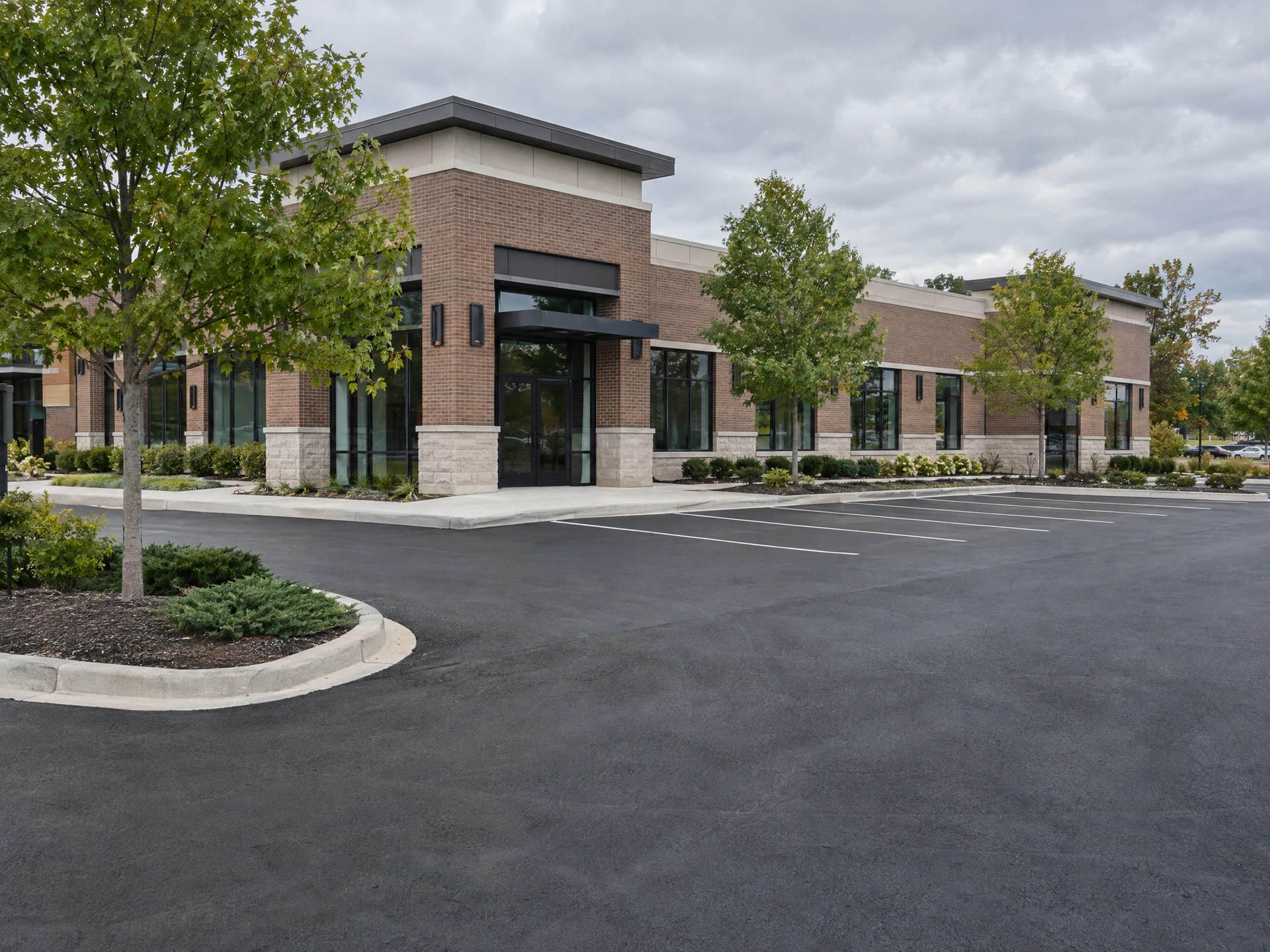 Fresh commercial parking lot pavement