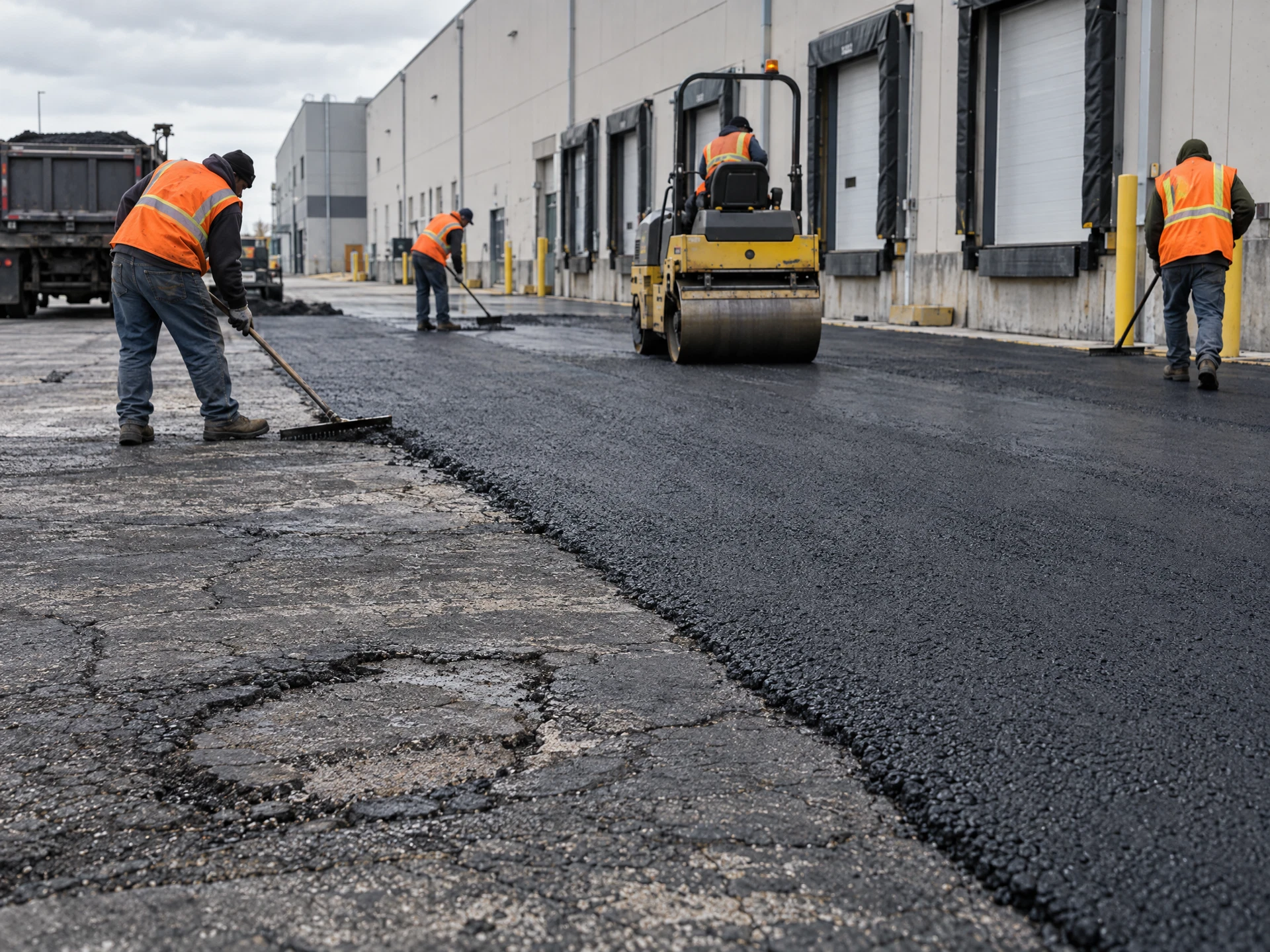 Commercial pavement repair in progress